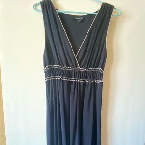 Navy blue dress with beige trim